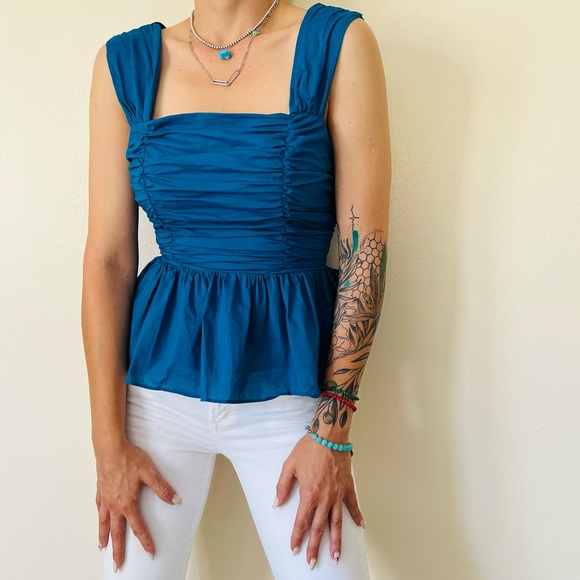 Express Sleeveless Peplum blue Top blouse - Picture 2 of 6